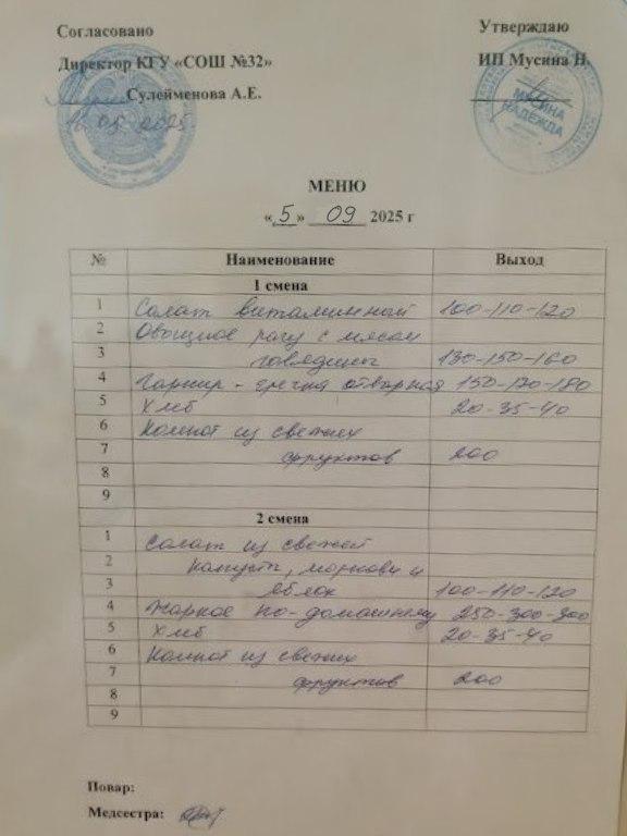 Ас мәзірі 05.09.2025
